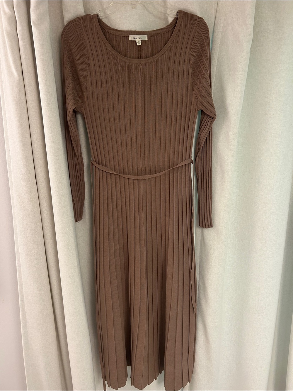 Maternity Chestnut Brown Ribbed Long Sleeve Midi Dress